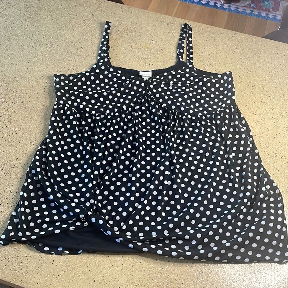 Venezia black white polka dot mesh tank top